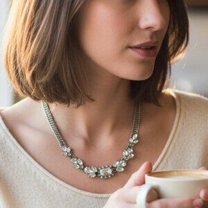 White House Black Market Silver Floral Necklace